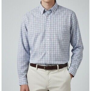 Brooks Brothers Shirt Mens XL White Blue Plaid Performance Stretch Button Down